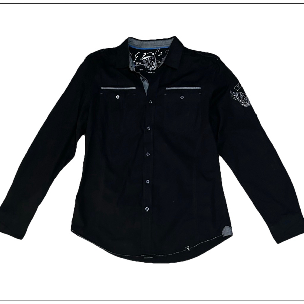 Men's M.E.C.&S Black & Grey Medium Casual Button Down Shirt